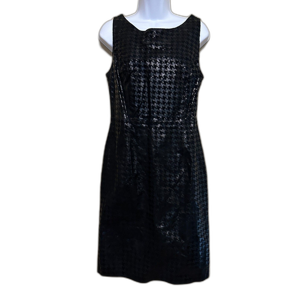 NWT Cache Black Leather Houndstooth Career Sheath Dress Lined VTG Y2K Size 8